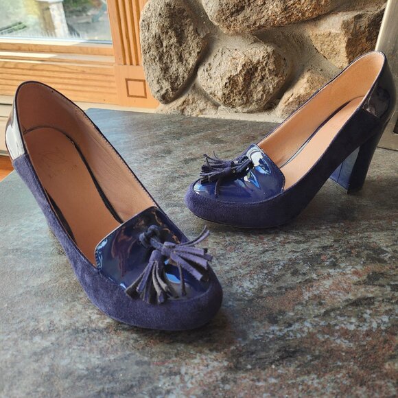 LEHOOR Chunky Block High Heel Fringed Round Toe Slip On Dress Loafers Size 8.5 - Picture 5 of 16